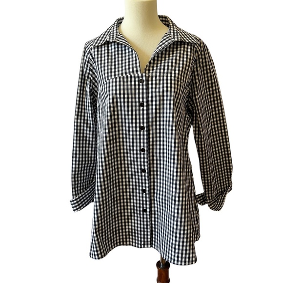 RAVEL TOP M GINGHAM CHECK FIT & FLARE TUNIC COTTON BLD CLASSIC CASUAL ELEGANCE - Picture 1 of 12